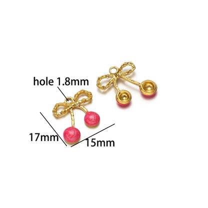 Lovely Fruit Charms 18k Gold Plated Stainless Steel Enamel Cherry Strawberry Zircon Charm Pendant for DIY Jewelry Making