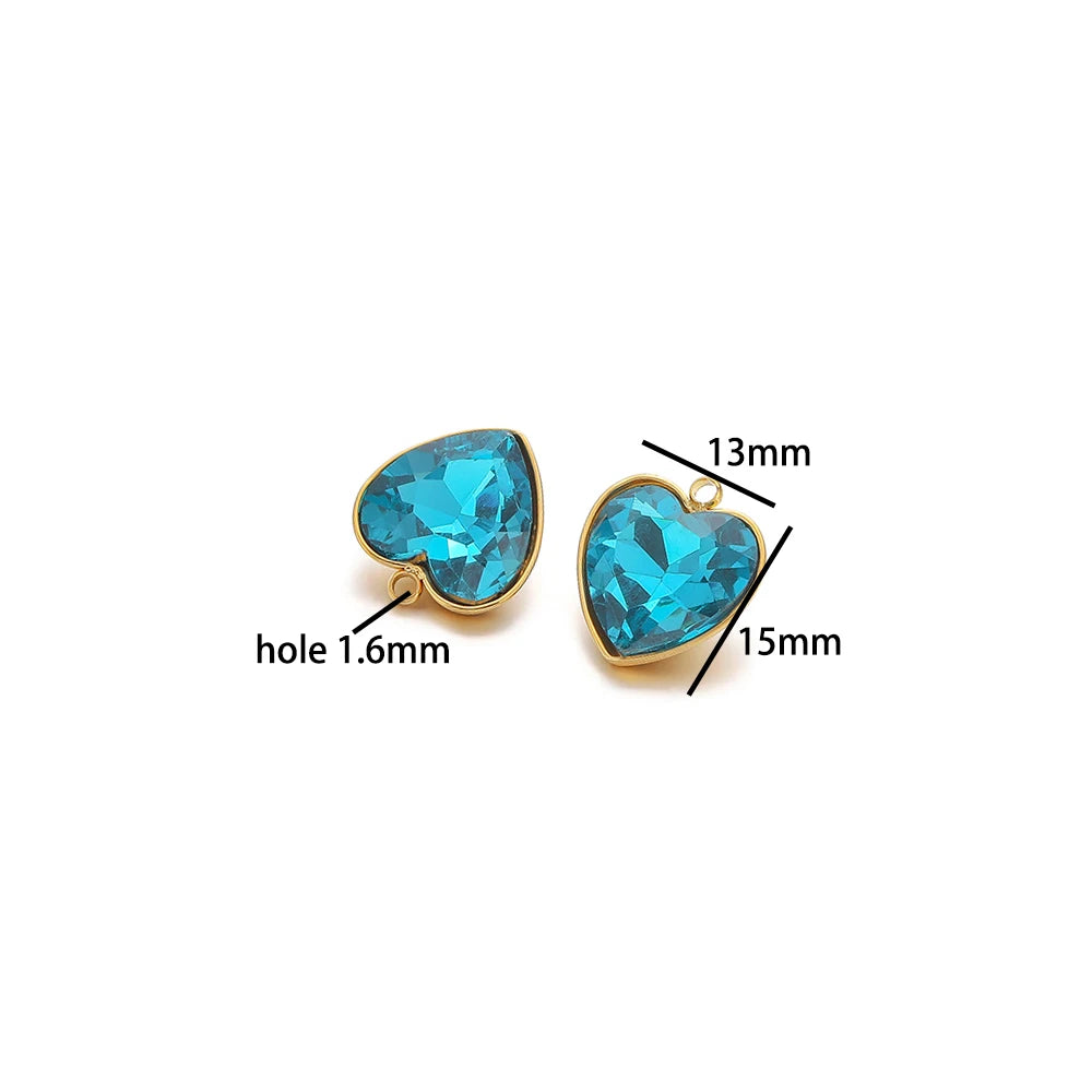 13*15mm Charm 304 Stainless Steel 18k Gold Plated Colorful Love Heart Zircon Charm Pendant for Jewelry Necklace Making
