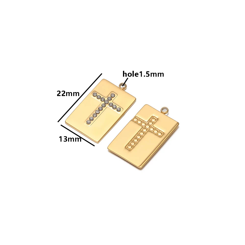 High Quality Stainless Steel 18k Gold Plated Square Cross Zircon Charms Pendant for DIY Jewelry Necklace Making