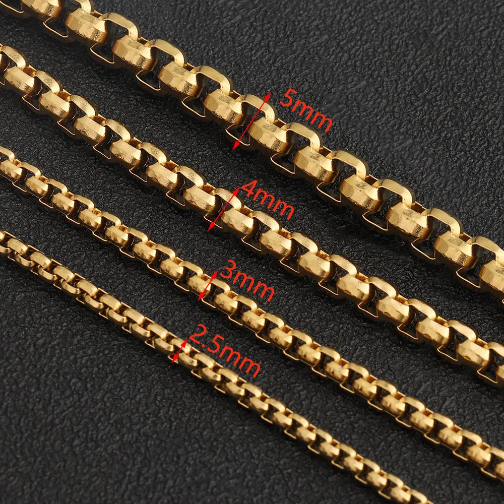 D631 18K Gold Plated 3mm 4mm Square Pearl Hammered Chains Titanium Steel Necklace Box Roller Chains for Jewelry Bags Making