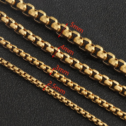 D631 18K Gold Plated 3mm 4mm Square Pearl Hammered Chains Titanium Steel Necklace Box Roller Chains for Jewelry Bags Making