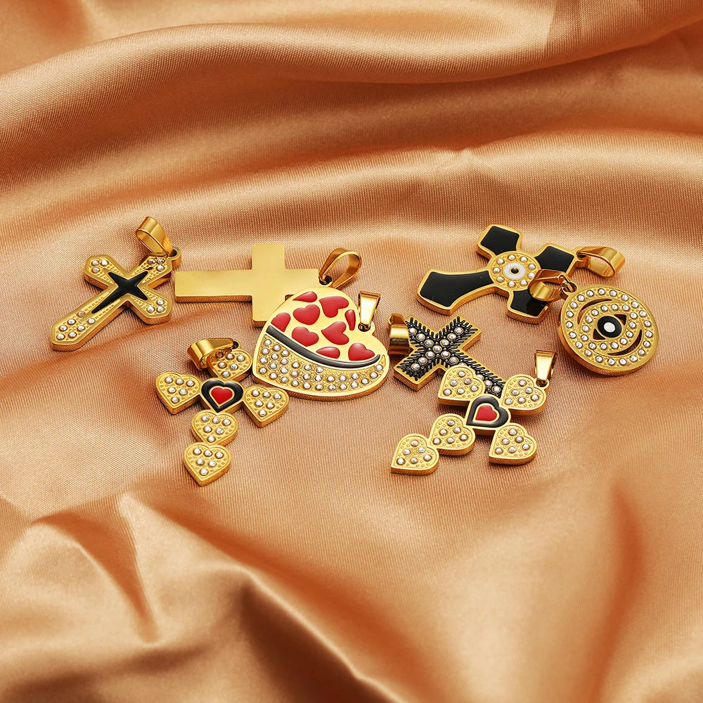Diy Charm Stainless Steel Gold Plated Zircon Enamel Cross Charm Pendant for DIY Jewelry Making Wholesale
