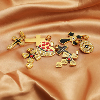 Diy Charm Stainless Steel Gold Plated Zircon Enamel Cross Charm Pendant for DIY Jewelry Making Wholesale