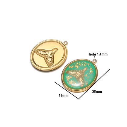 Fashion Stainless Steel 18k Gold Plated Enamel Fishtail Oval Charm Pendant for Diy Jewelry Making Wholesale Jewelry Supplies