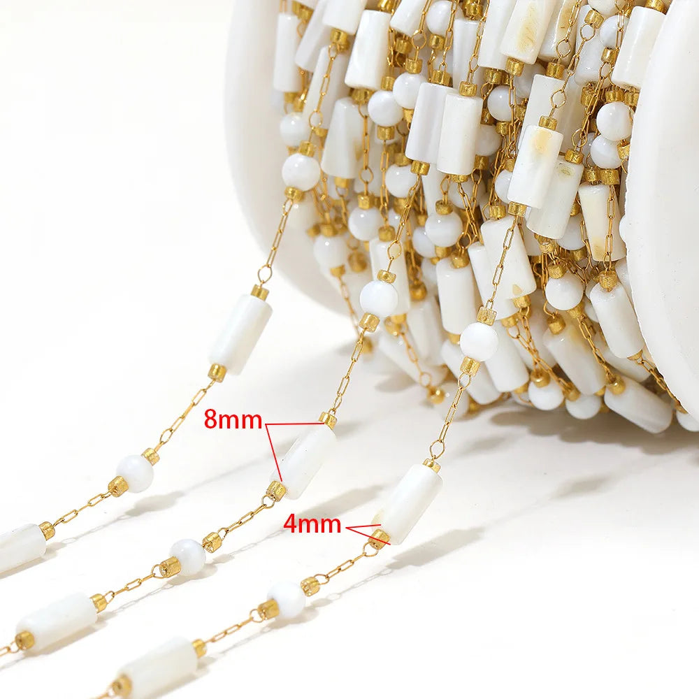 E559 Fashion Stainless Steel Cross Leaf Clip Bead Chain Geometric Stone Necklace Women's Jewelry Accessories Chain