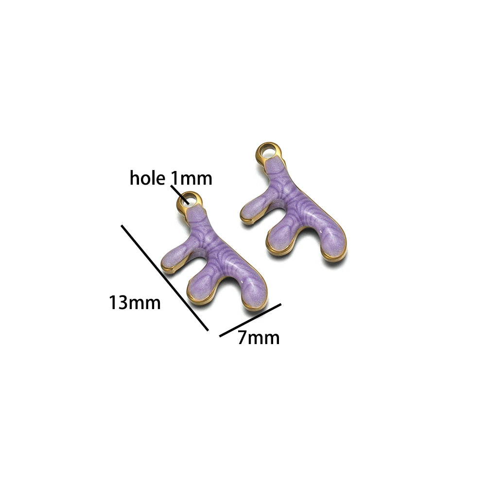 Waterproof 18k Gold Plated Stainless Steel Enamel Coral Charm Pendant for Diy Necklace Jewelry Making Accessories