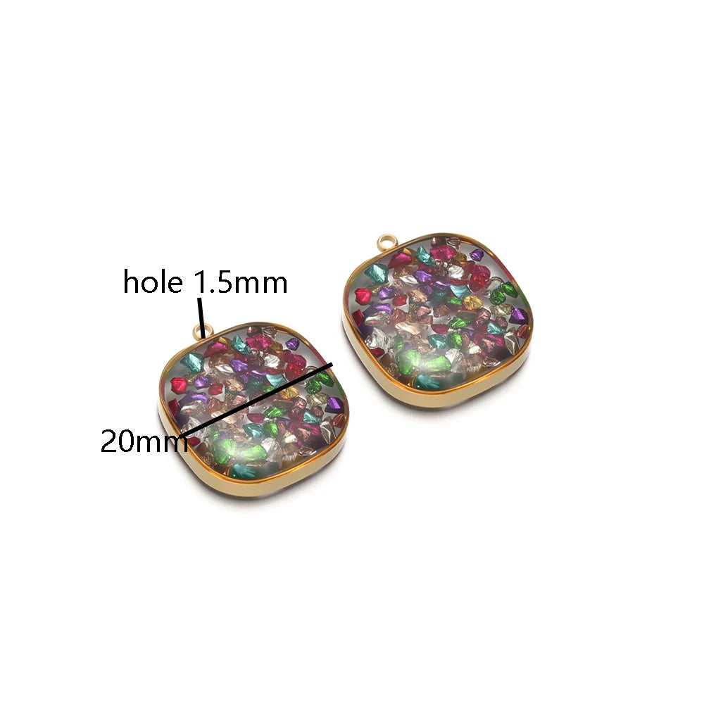 Drop Oil Jewelry 18k Gold Plated Stainless Steel square Transparent Mirror Painting Charm Pendant for Necklace Jewelry Making