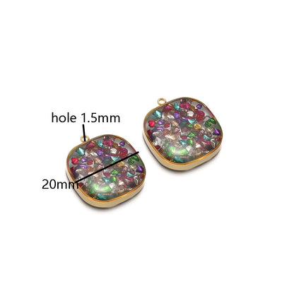 Drop Oil Jewelry 18k Gold Plated Stainless Steel square Transparent Mirror Painting Charm Pendant for Necklace Jewelry Making