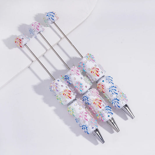 New Style Firework Design Clay Beaded Pen Inlaid Rhinestone & Pearl High-End Cute Handcraft Ballpoint Pen