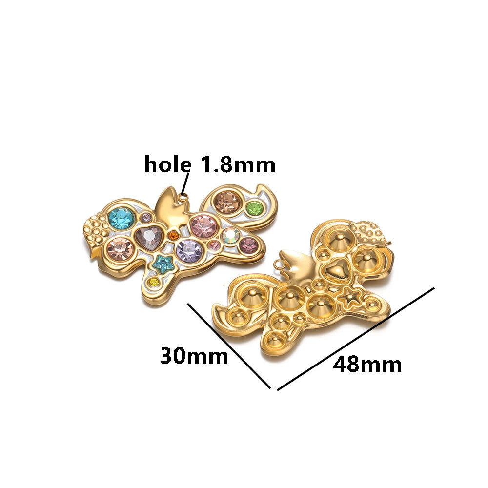 Exquisite 18k Gold Plated Stainless Steel Cat Swan Unicorn Puppy Coloured Zircon Charm Pendant for DIY Necklace Jewelry Making