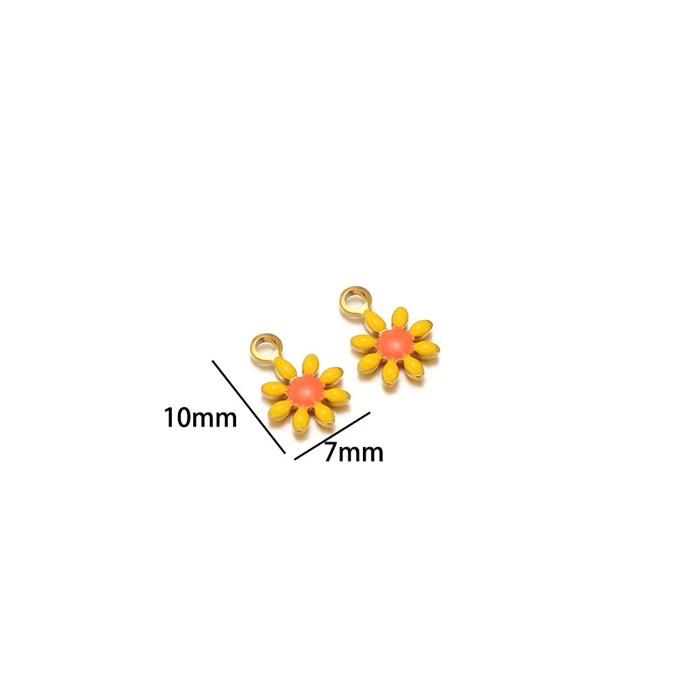 High Quality 304 Stainless Steel 18k Gold Plated Enamel Flower Charms Pendant for Jewelry Necklace Making