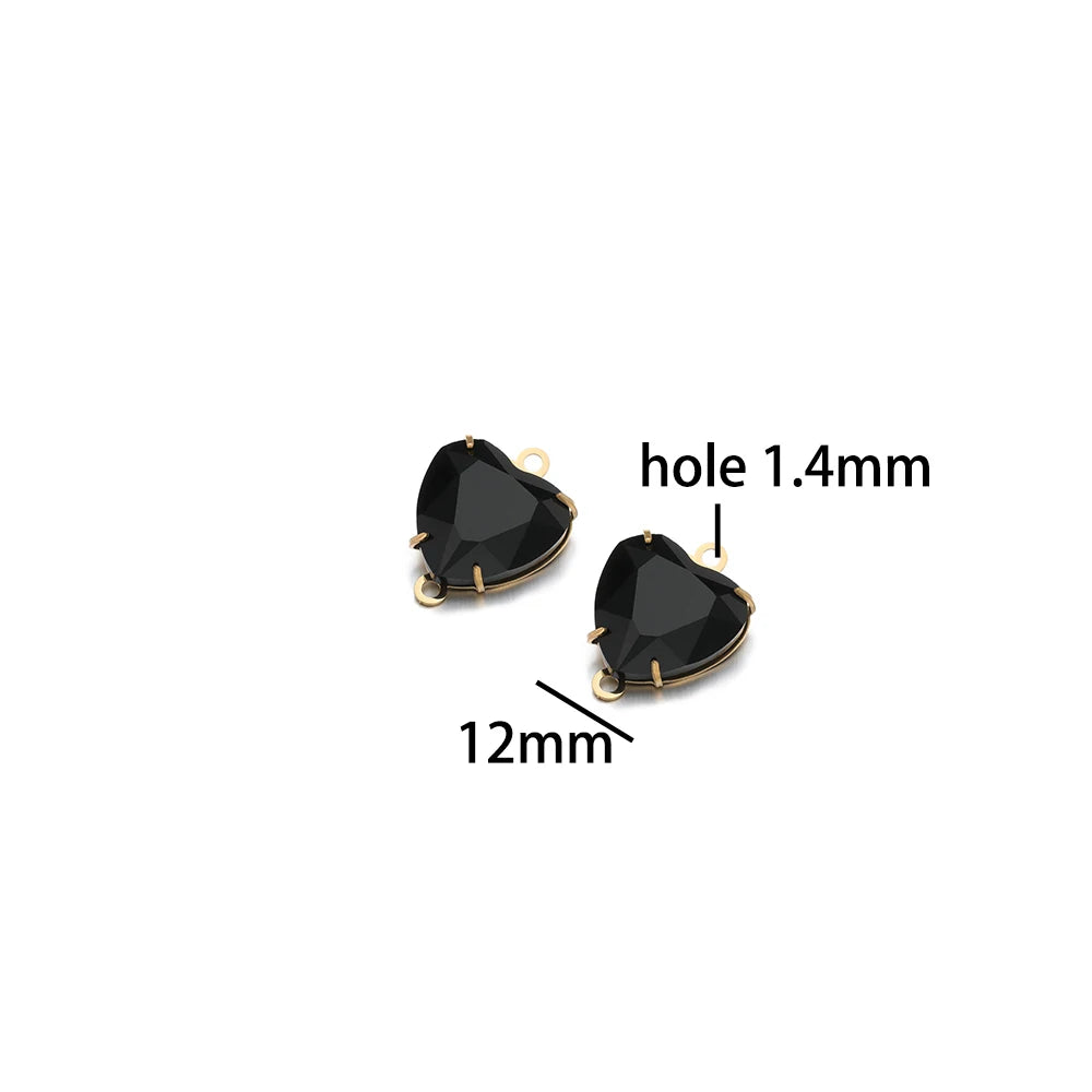 12mm Stainless Steel Gold Plated Double Hole Love Heart Crystal Charm Pendant for Jewelry Necklace Making Jewelry Accessories