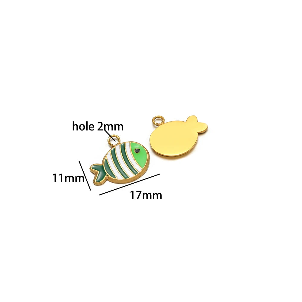 New Trend Stainless Steel Gold Plated Dripping Oil Eyes Enamel Small Fish Charm Pendant for Jewelry Making Wholesale