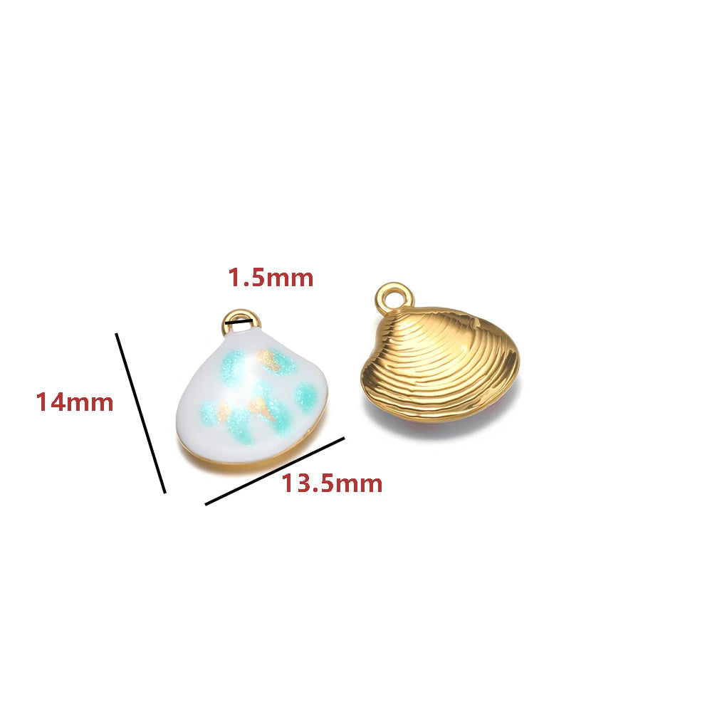 High Quality Jinrou 18K Gold Plated Stainless Steel Enamel Shell Shape Pendant for Necklace and Earrings Jewelry Making