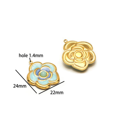 Exquisite Pendant 18k Gold Plated Stainless Steel Colorful Enamel Flower Charm Pendant for Necklace Jewelry Making Accessories