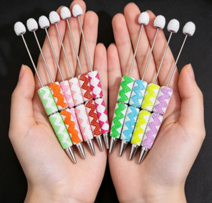 New Wave Pattern Rhinestone Beaded Ballpoint Pen Creative DIY Snake Printed Bead Gift Pen Beadable Ballpoint for Wholesale