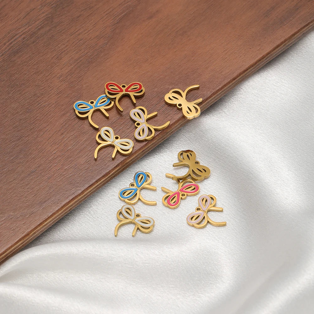 High Quality 18k Gold Plated Stainless Steel Enamel Bowknot Charm Pendant for DIY Necklace Jewelry Making Supplies Accessories