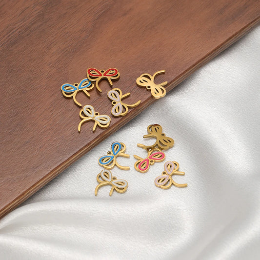 High Quality 18k Gold Plated Stainless Steel Enamel Bowknot Charm Pendant for DIY Necklace Jewelry Making Supplies Accessories