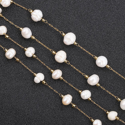 B1607 Fresh Water Pearl Beads Chain Stainless Steel Chain Necklace 14k Gold Chain Accessory Making