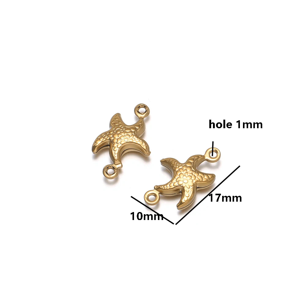 20pcs/bag Stainless Steel 18k Gold Plated Hollow Starfish Lobster Fish Shell Charms Pendant for DIY Jewelry Necklace Making