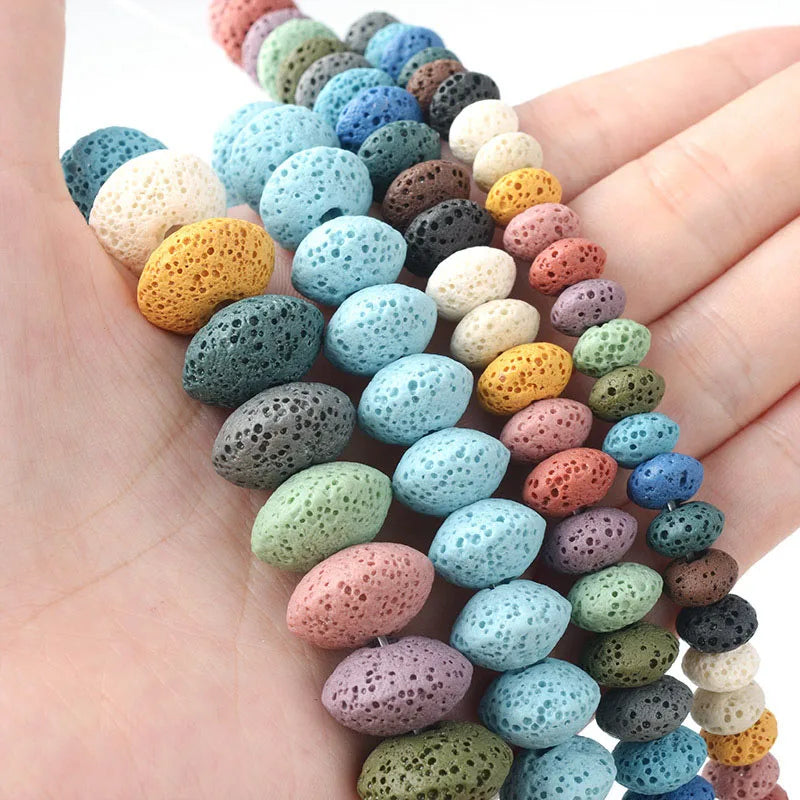 5x8mm 6x10mm Heishi Rondel Multi Colors Red Rainbow Black Green Volcanic Rock Lava Stone Beads for Jewelry Making