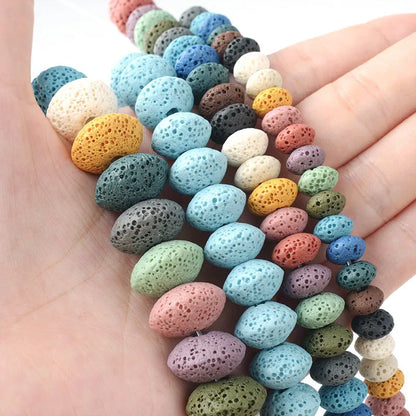 5x8mm 6x10mm Heishi Rondel Multi Colors Red Rainbow Black Green Volcanic Rock Lava Stone Beads for Jewelry Making