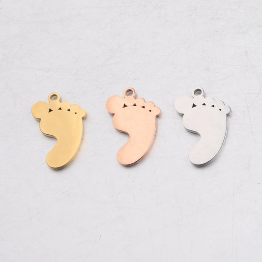 Stainless Steel Baby Feet Charm with Rhinestone Mirror Finish DIY Jewelry Findings Pendant for Necklace