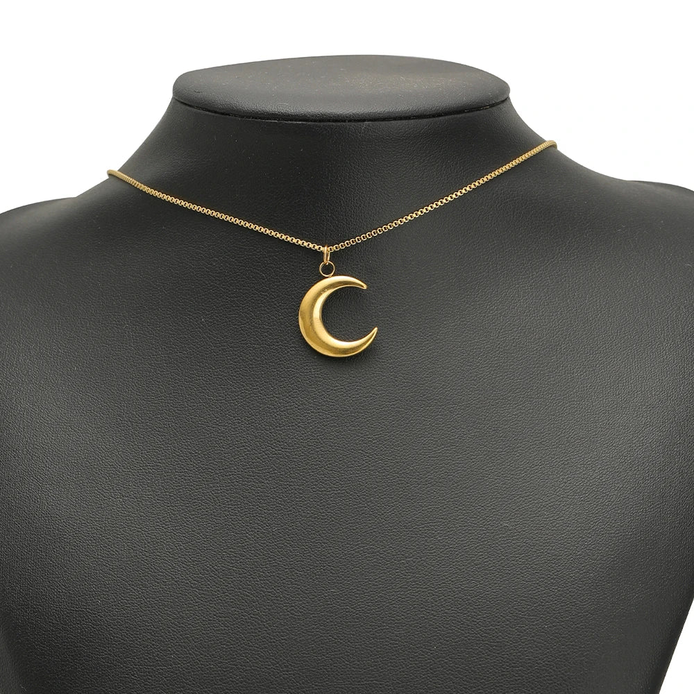 Top Quality Stainless Steel 18k Gold Plated Moon  Light Luxury Niche Design Pendant for Women's Jewelry Necklace