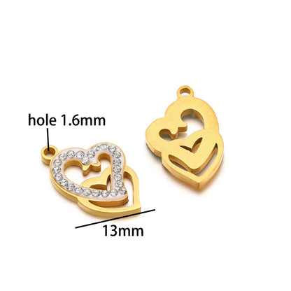 Handmade DIY Pendant 18k Gold Plated Stainless Steel Heart Star Zircon Charm Pendant for Women Jewelry Making Accessories
