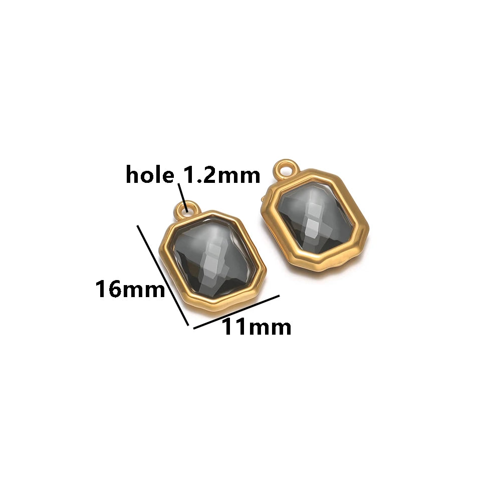New Trend Fashion 18k Gold Plated Stainless Steel Two Hole Geometric Oval Zircon Charm Pendant for DIY Necklace Jewelry Making
