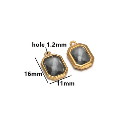 New Trend Fashion 18k Gold Plated Stainless Steel Two Hole Geometric Oval Zircon Charm Pendant for DIY Necklace Jewelry Making
