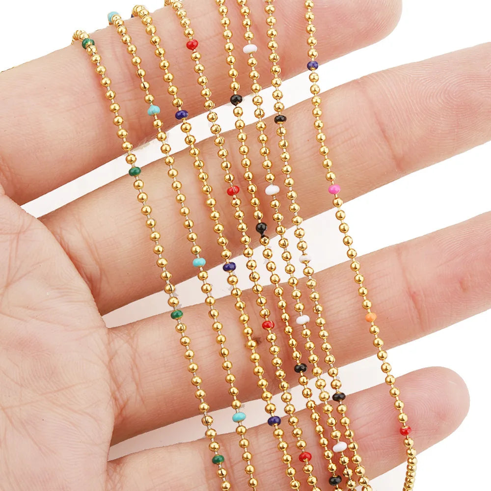 A1725 Fashion Colorful Rosary Beads Beaded Chain Enamel Necklace Bracelet Jewelry Chain Wholesale