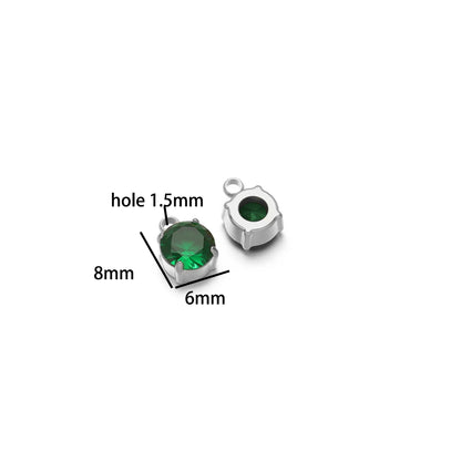 5pcs/bag Stainless Steel 18k Gold Plated 8*6mm Round Zircon Charm Pendant for Diy Necklace Jewelry Making Accessories