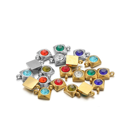 20pcs/bag Stainless Steel 18K Gold Plated 6mm Square Zircon Charms Pendant for DIY Jewelry Necklace Making Jewelry Findings