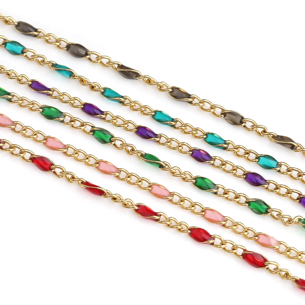D1014 Fashion Colorful Candy Enamel Chain Waterproof Stainless Steel Necklace Bracelet Jewelry Making Chain Findings