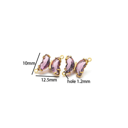 Colorful PendantStainless Steel Gold Plated Double Hole Butterfly Crystal Stone Charm Pendant for Necklace Jewelry Making