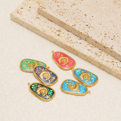 Vintage 18k Gold Plated Stainless Steel Oval Enamel Dolphin Charm Pendant for DIY Necklace Jewelry Making Accessories