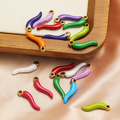 Colorful Enamel Stainless Steel 18K Gold Plated Red Pepper Chilli Charms Pendant for Jewelry Findings & Components