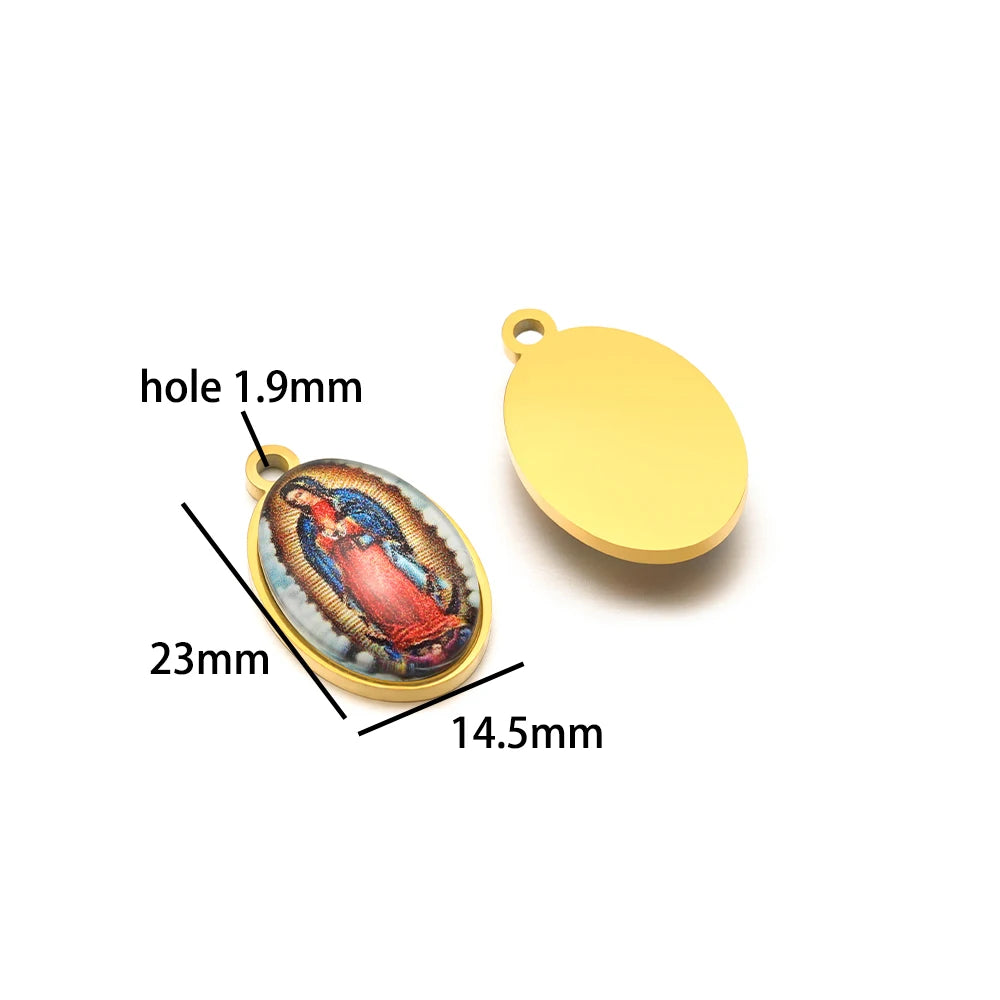 Wholesale 18k Gold Plated Stainless Steel  Religious Jesus the Madonna Oval Charm Pendant for DIY Necklace Jewelry Making