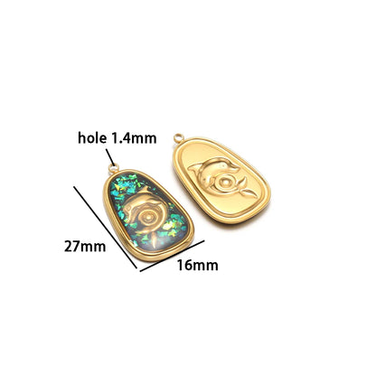 Vintage 18k Gold Plated Stainless Steel Oval Enamel Dolphin Charm Pendant for DIY Necklace Jewelry Making Accessories