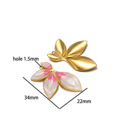 4pcs/bag Stainless Steel 18K Gold Plated Colorful Drop Oil Butterfly Heart Leaf Charm Pendant for Jewelry Necklace Making