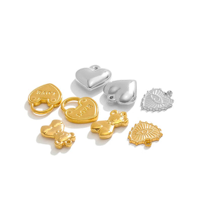 Popular Stainless Steel Gold Plated Charm Love Lock Bear Heart  Charm Pendant for DIY Jewelry Necklace Making