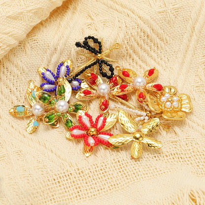 Elegant Designs 18k Gold Plated Stainless Steel Bowknot Flower Crystal Bead Charm Pendant for Jewelry Making Accessories