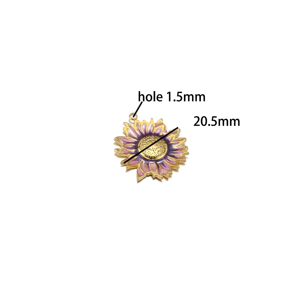 Diy Handmade Jewelry Accessories Stainless Steel 18k Gold  Enamel Sunflower Charms Pendant for Jewelry Earrings Necklace Making