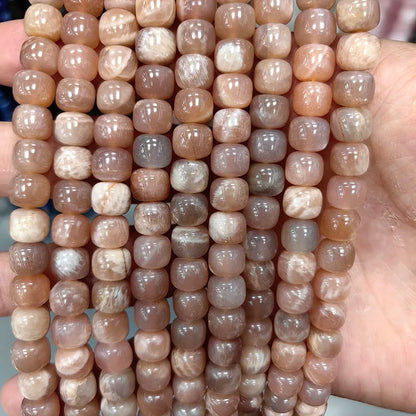 Natural Tube Stone Beads, Rounded Barrel Drum Shaped Aquamarine Kunzite Lapis Apatite Gemstone Bead for Jewelry Making 7x8mm