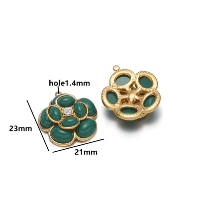 Exquisit Stainless Steel 18k Gold Plated Hollow Flower Zircon Charms Pendant for DIY Jewelry Necklace Making