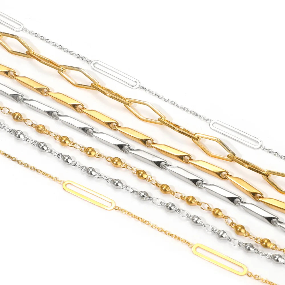 E793 Bulk Permanent Jewelry Chains Waterproof Stainless Steel Gold Beaded Paper Clip Chains