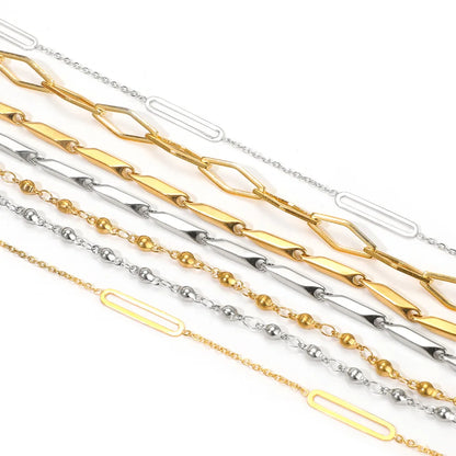 E793 Bulk Permanent Jewelry Chains Waterproof Stainless Steel Gold Beaded Paper Clip Chains