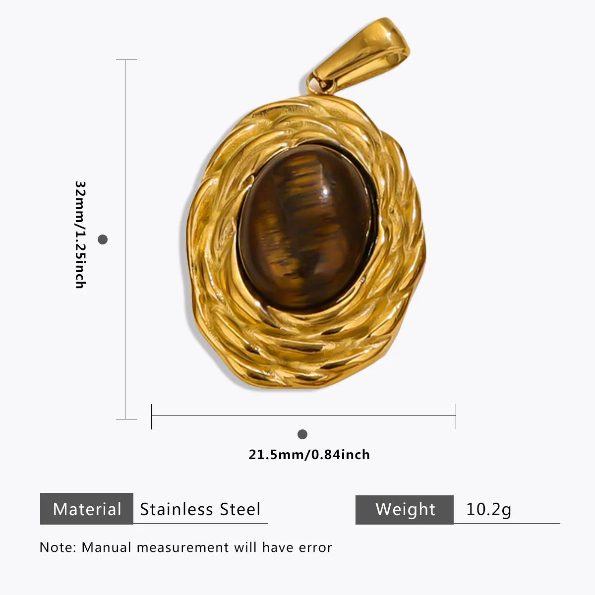 Vintage Handmade DIY Stainless Steel Gold Plated Tiger Eye Stone Charm Pendant for Necklace Jewelry Making