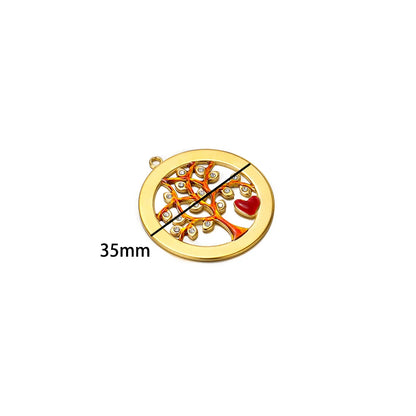 Vintage Stainless Steel18k Gold Plated Hollow Round Charm Shiny Zircon Tree of Life  Charms Pendant for DIY Jewelry Making